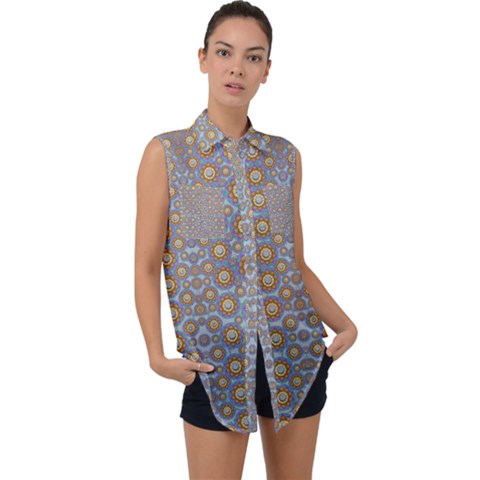 Florals Striving To Be In The Hole World As Free Sleeveless Chiffon Button Shirt by pepitasart