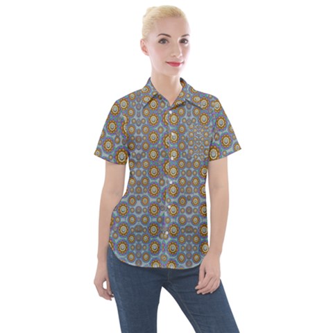 Florals Striving To Be In The Hole World As Free Women s Short Sleeve Pocket Shirt by pepitasart