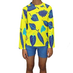 Leaves Pattern Picture Detail Kids  Long Sleeve Swimwear by Simbadda