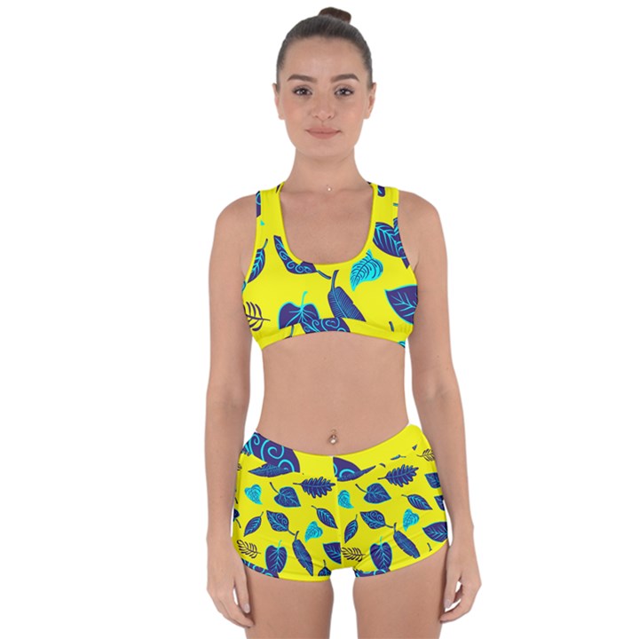 Leaves Pattern Picture Detail Racerback Boyleg Bikini Set