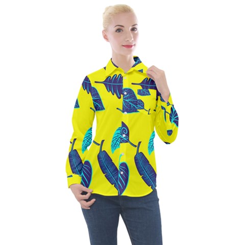 Leaves Pattern Picture Detail Women s Long Sleeve Pocket Shirt by Simbadda