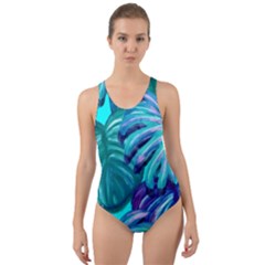 Leaves Tropical Palma Jungle Cut-out Back One Piece Swimsuit by Simbadda