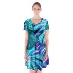 Leaves Tropical Palma Jungle Short Sleeve V-neck Flare Dress by Simbadda