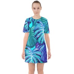 Leaves Tropical Palma Jungle Sixties Short Sleeve Mini Dress