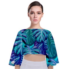 Leaves Tropical Palma Jungle Tie Back Butterfly Sleeve Chiffon Top by Simbadda