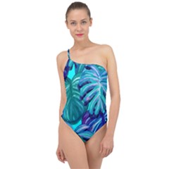 Leaves Tropical Palma Jungle Classic One Shoulder Swimsuit by Simbadda