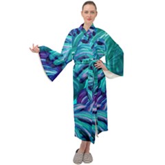 Leaves Tropical Palma Jungle Maxi Tie Front Velour Kimono