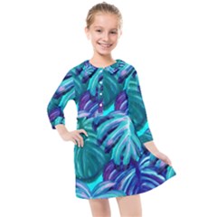 Leaves Tropical Palma Jungle Kids  Quarter Sleeve Shirt Dress by Simbadda