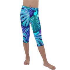 Leaves Tropical Palma Jungle Kids  Lightweight Velour Capri Leggings  by Simbadda