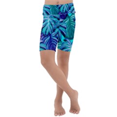 Leaves Tropical Palma Jungle Kids  Lightweight Velour Cropped Yoga Leggings by Simbadda