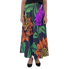 Floral Background Drawing Flared Maxi Skirt by Simbadda