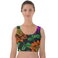 Floral Background Drawing Velvet Crop Top by Simbadda