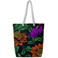 Floral Background Drawing Full Print Rope Handle Tote (small) by Simbadda