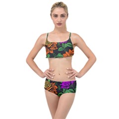 Floral Background Drawing Layered Top Bikini Set by Simbadda