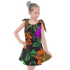 Floral Background Drawing Kids  Tie Up Tunic Dress