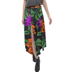 Floral Background Drawing Velour Split Maxi Skirt by Simbadda