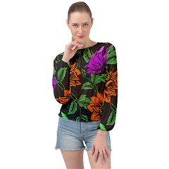 Floral Background Drawing Banded Bottom Chiffon Top