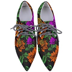 Floral Background Drawing Pointed Oxford Shoes