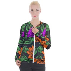 Floral Background Drawing Casual Zip Up Jacket