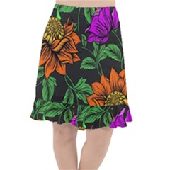 Floral Background Drawing Fishtail Chiffon Skirt