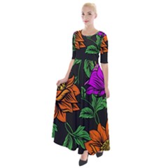 Floral Background Drawing Half Sleeves Maxi Dress