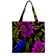 Botany Floral Flower Plant Petals Zipper Grocery Tote Bag by Simbadda