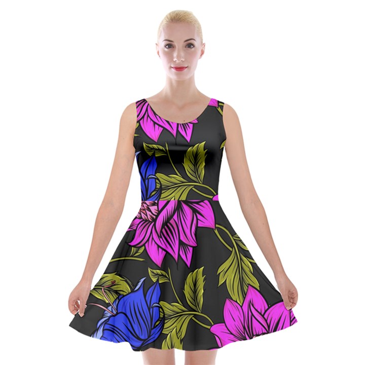 Botany Floral Flower Plant Petals Velvet Skater Dress