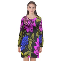 Botany Floral Flower Plant Petals Long Sleeve Chiffon Shift Dress  by Simbadda