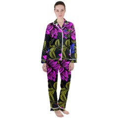 Botany Floral Flower Plant Petals Satin Long Sleeve Pyjamas Set