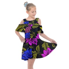 Botany Floral Flower Plant Petals Kids  Shoulder Cutout Chiffon Dress by Simbadda