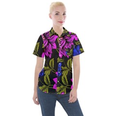 Botany Floral Flower Plant Petals Women s Short Sleeve Pocket Shirt