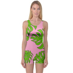 Leaves Tropical Plant Green Garden One Piece Boyleg Swimsuit by Simbadda