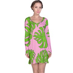 Leaves Tropical Plant Green Garden Long Sleeve Nightdress by Simbadda