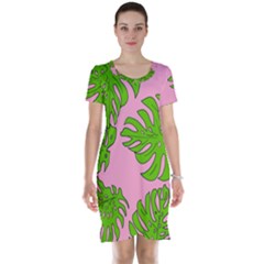 Leaves Tropical Plant Green Garden Short Sleeve Nightdress by Simbadda