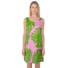 Leaves Tropical Plant Green Garden Sleeveless Satin Nightdress by Simbadda