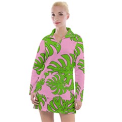 Leaves Tropical Plant Green Garden Women s Long Sleeve Casual Dress