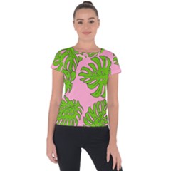 Leaves Tropical Plant Green Garden Short Sleeve Sports Top  by Simbadda