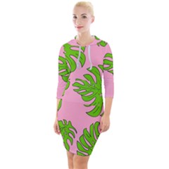 Leaves Tropical Plant Green Garden Quarter Sleeve Hood Bodycon Dress by Simbadda