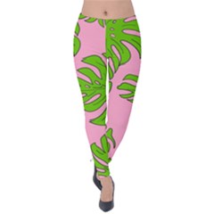 Leaves Tropical Plant Green Garden Velvet Leggings by Simbadda