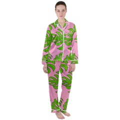 Leaves Tropical Plant Green Garden Satin Long Sleeve Pyjamas Set by Simbadda