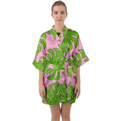 Leaves Tropical Plant Green Garden Quarter Sleeve Kimono Robe by Simbadda