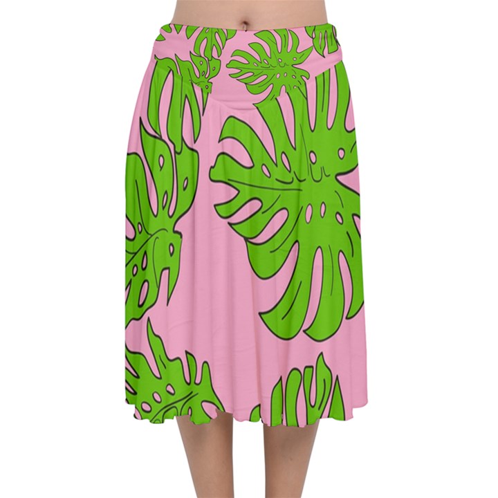 Leaves Tropical Plant Green Garden Velvet Flared Midi Skirt