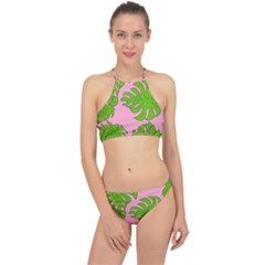 Leaves Tropical Plant Green Garden Racer Front Bikini Set by Simbadda