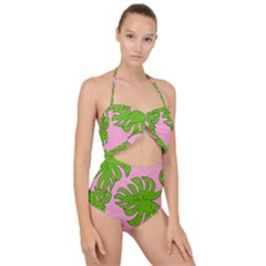 Leaves Tropical Plant Green Garden Scallop Top Cut Out Swimsuit by Simbadda