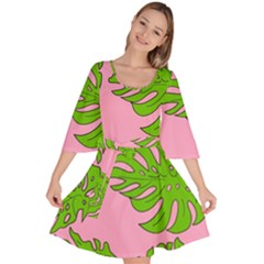 Leaves Tropical Plant Green Garden Velour Kimono Dress by Simbadda