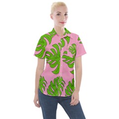 Leaves Tropical Plant Green Garden Women s Short Sleeve Pocket Shirt