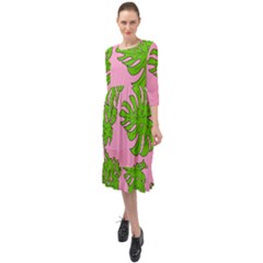 Leaves Tropical Plant Green Garden Ruffle End Midi Chiffon Dress by Simbadda