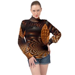 Fractals Fantasy Image Art High Neck Long Sleeve Chiffon Top by Simbadda