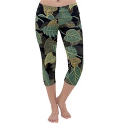 Autumn Fallen Leaves Dried Leaves Capri Yoga Leggings by Simbadda