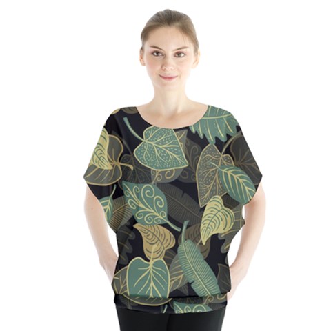 Autumn Fallen Leaves Dried Leaves Batwing Chiffon Blouse by Simbadda